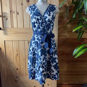 Tommy Hilfiger Womens Faux Wrap White Blue Floral A Line Dress 6